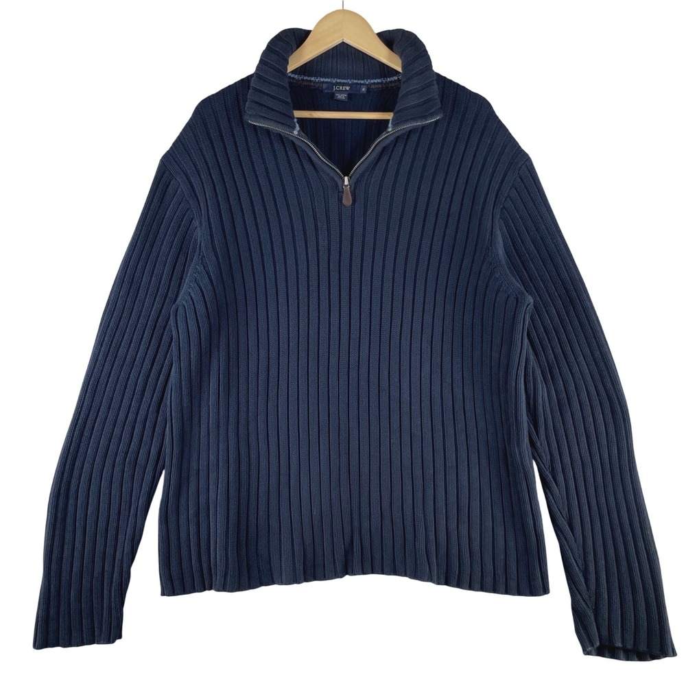 j. crew vintage 90s ribbed knit quarter zip sweater XL navy blue heavy cotton